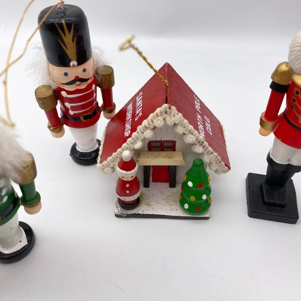 Vintage small wooden Christmas ornaments Angels Santa Nutcrackers‎